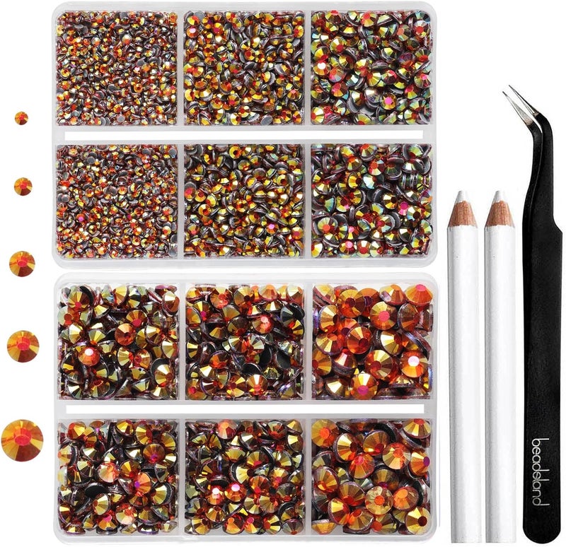 BEADSLAND 6736pcs Hotfix Rhinestones Flatback, Orange AB Rhinestones for Crafts Clothes Mixed 5 Sizes, Hotfix Crystals with Tweezers and Wax Pencil Kit, SS6-SS30, Hyacinth AB - Image 1